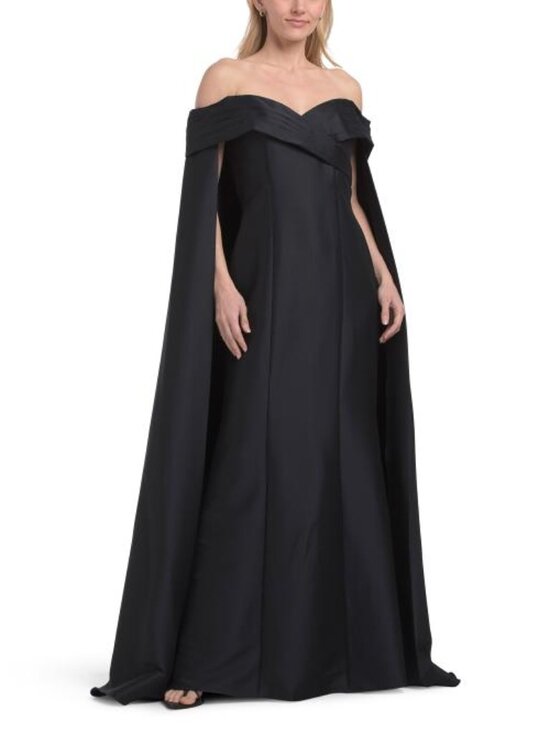 Badgley Mischka Dresses & Skirts - BADGLEY MISCHKA Off The Shoulder Mikado Full Cape Gown